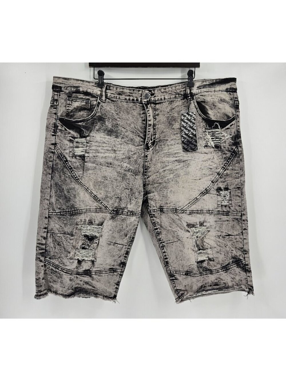Encrypted Men's Distressed Denim Shorts Size 48 Acid Wash Cutoff Stretch Biker